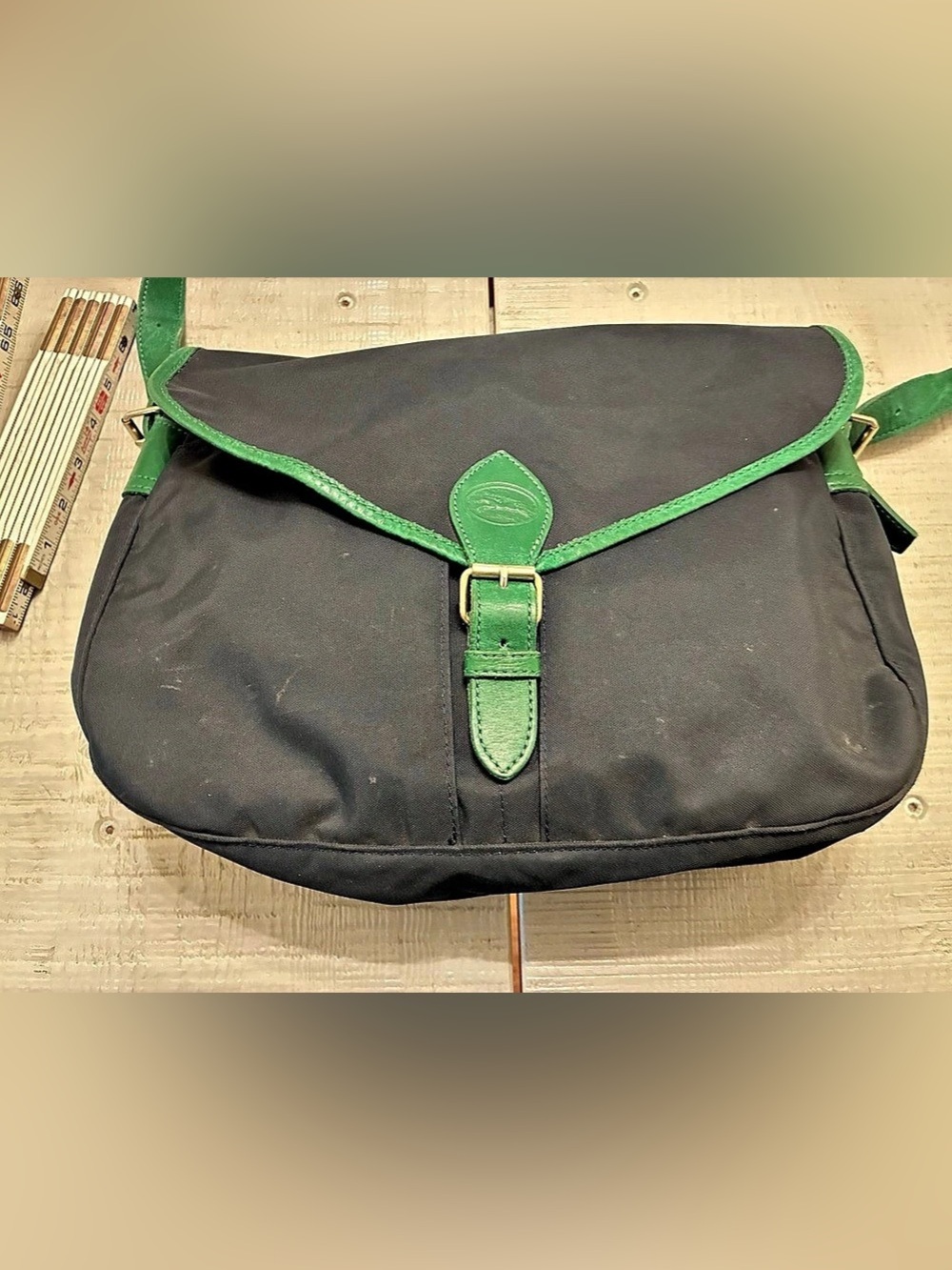Vintage Longchamp Navy & Green Shoulder Bag